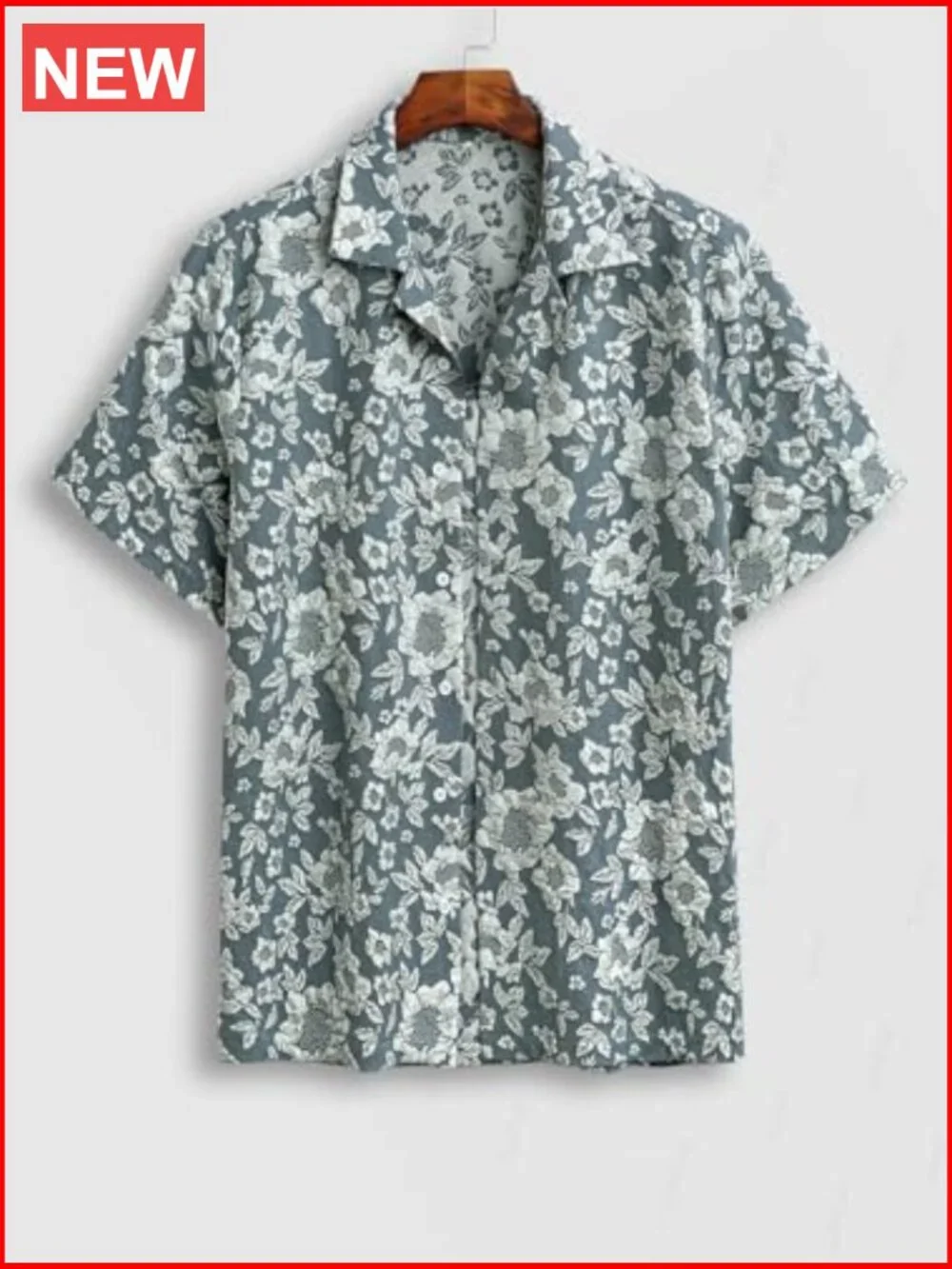 Men's Short Sleeve Button Down Shirt with Floral Print - Picture 4 of 7